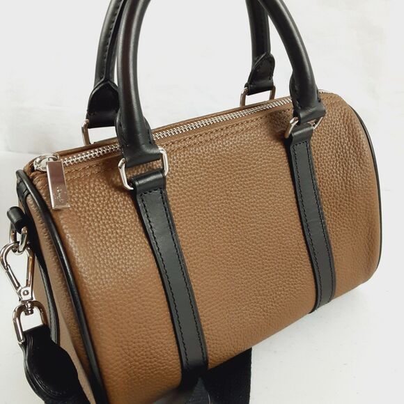 DUYP Melodie Cecile Pebbled Leather Shoulder Bag Brown & Black Satchel W/ Insert - Picture 12 of 16